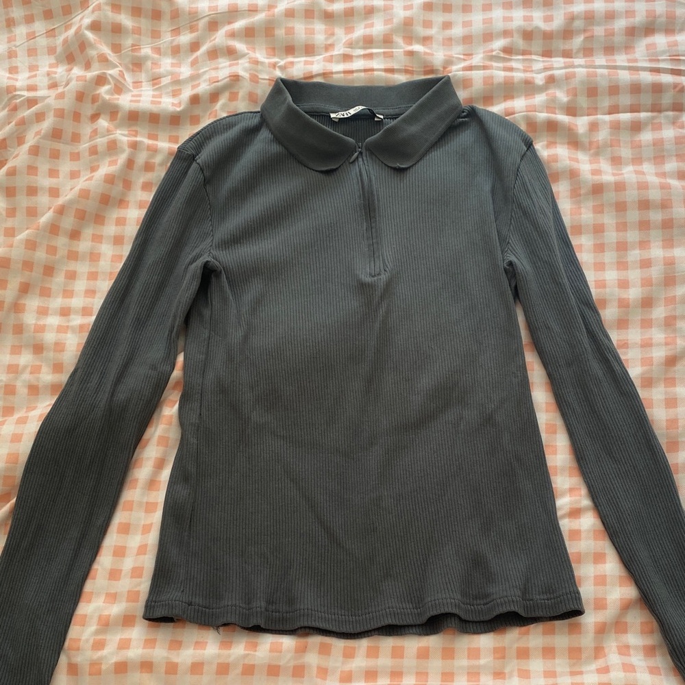 Zara Dark Gray Ribbed Quarter Zip Shirt
